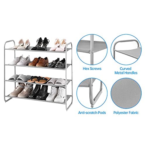 MAX Houser Light Gray 4 Tier Shoe Rack for Entryway Closet