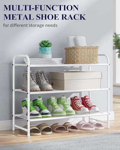 Kissette Stainless Steel Shoe Organizer - Sturdy Closet & Front Door Rack, Free Standing Shelf, White