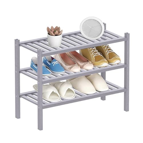 Bamboo 2-Tier Shoe Organizer - White, Free-Standing Closet Storage