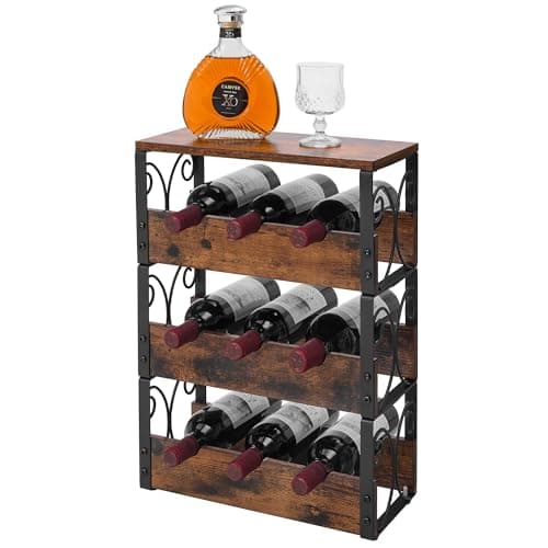Stackable 3-Tier Wine Rack for Countertop - Freestanding Floor Holder for 9 Bottles with Liquor Shelf