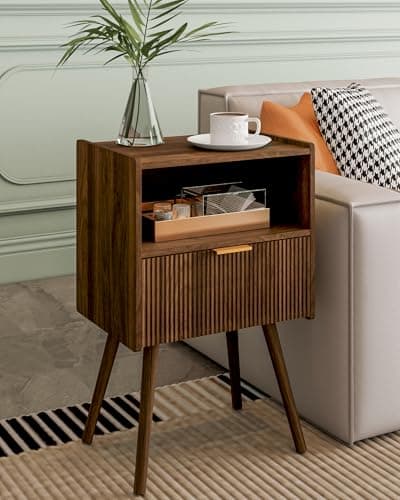 Yellow Oak Modern Nightstand with Storage Drawer & Wood Shelf
