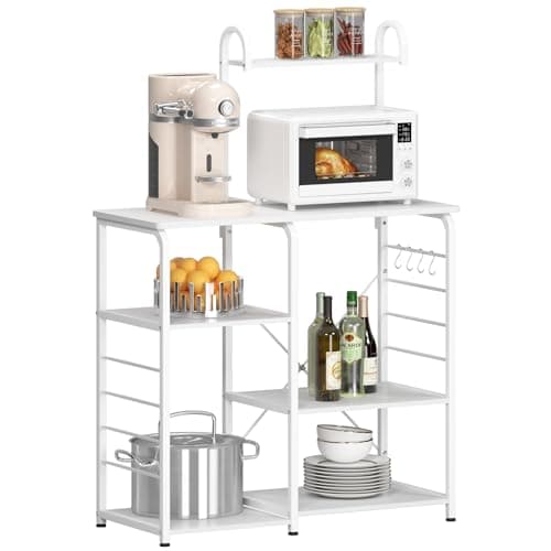 Microwave Stand Kitchen Cart with 3-Tierx4-Tier Storage Shelf, White Color