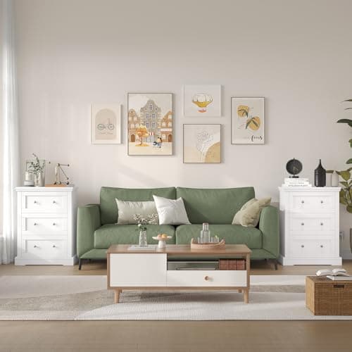 Rovaurx Large White Farmhouse Nightstand with 3 Drawers and Charging Station