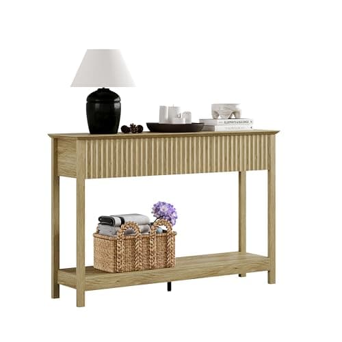 Treocho 47" Fluted Console Table with 3 Drawers, Oak Storage Foyer Table for Entryway, Living Room