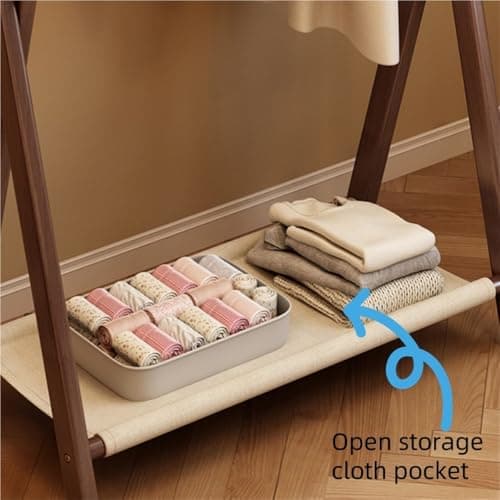 White Foldable Solid Wood Double Rod Clothes Hanger, 81.5cmStorage Rack