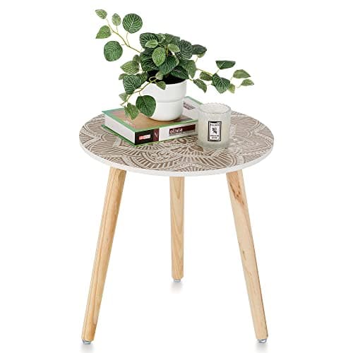 Hanobe Boho White Washed Side Table Set of 2 for Living Room and Bedroom