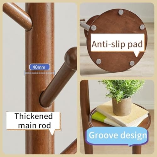 Natural Wooden Coat Tree with Organizer Tray and Shelf
