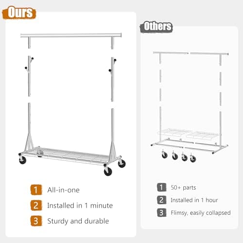 Heavy Duty Clothes Rack for 200 pieces of clothing: Load 480 LBS, Portable & Adjustable