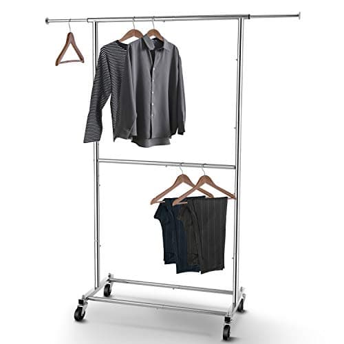 Simple Rolling Double Rod Clothes Organizer, Chrome