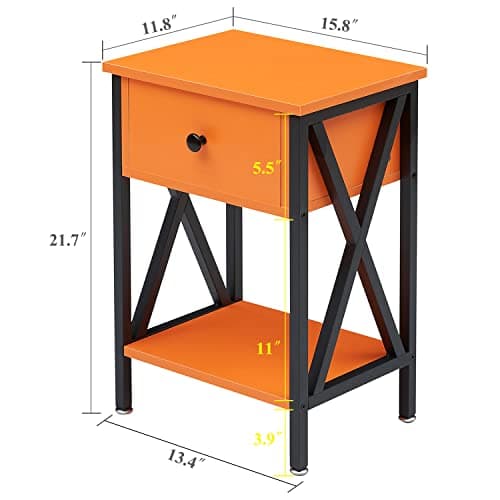 VECELO Modern Bedside Table with Drawer & Shelf, Industrial Metal Frame