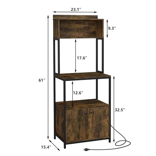Furniouse Rustic Brown 5-Tier Kitchen Bakers Rack with Power Outlet