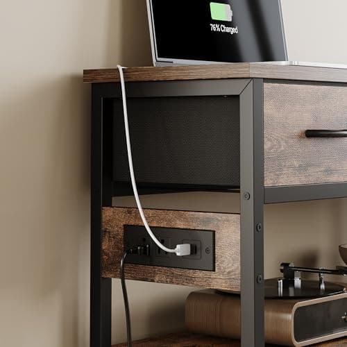 Lulive Adjustable Entryway Table with Power Outlets & 3 Drawers (Rustic Brown, 43")