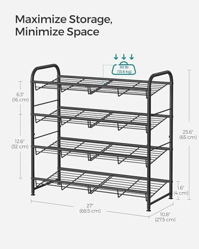 SONGMICS 4-Tier Metal Shoe Organizer, Holds 20 Pairs, Black