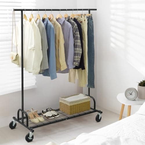 CAPHAUS Rolling 220LBS Capacity Clothing Rack, Adjustable & Extendable Black