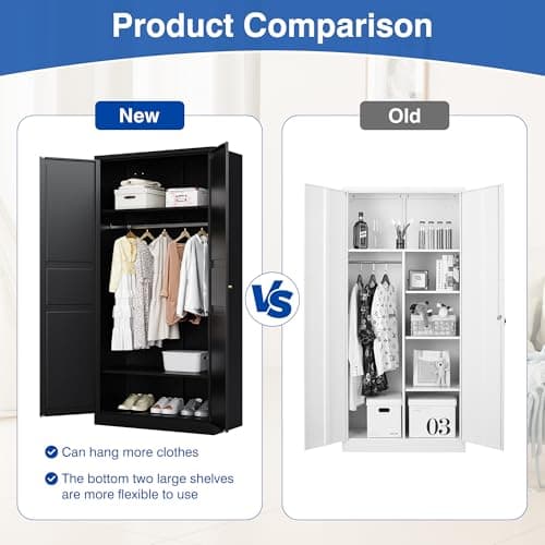 Black Metal Armoire Wardrobe 72" with Doors & Hanging Rail (Assembly Required)