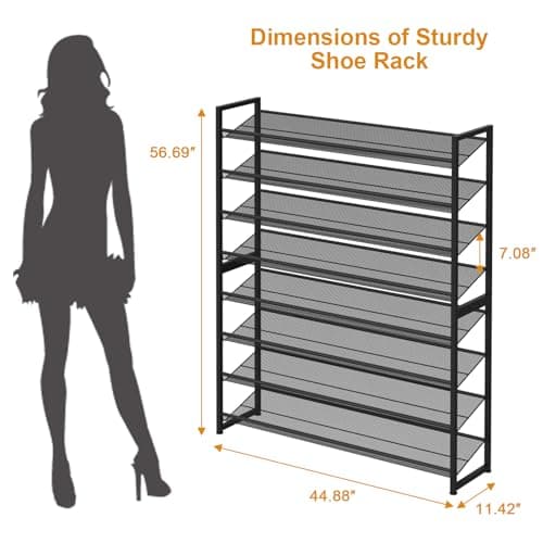 Heavy Duty 8 Tier Metal Shoe Organizer, Up to 50 Pairs, Black