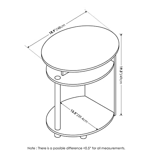 Furinno Jaya Simple Oval End Table - Set of 2, Walnut