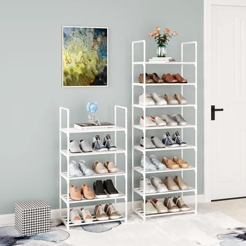 White 3-Tier Metal Shoe Rack for Kids Entryway and Closet (Narrow, 6-8 Pairs)