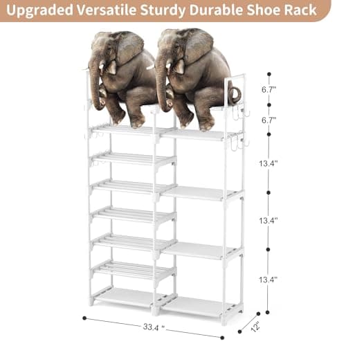 ROJASOP Tall Metal Shoe Rack, 8 Tier, 26-32 Pairs, Space Saving Boot & Shoe Organizer