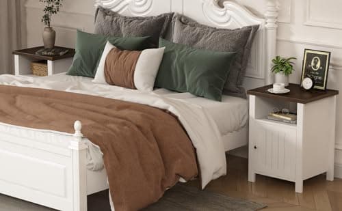 ChooChoo Farmhouse Nightstands Set of 2, White Vintage Storage Tables