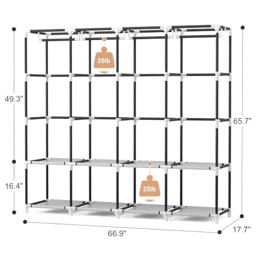 Portable Wardrobe Closet for Hanging Clothes: 67 Inch Wide, Large Capacity with Cover, 4 Shelves, 4 Rods - Sturdy Free Standing Closet for Bedroom (Black)