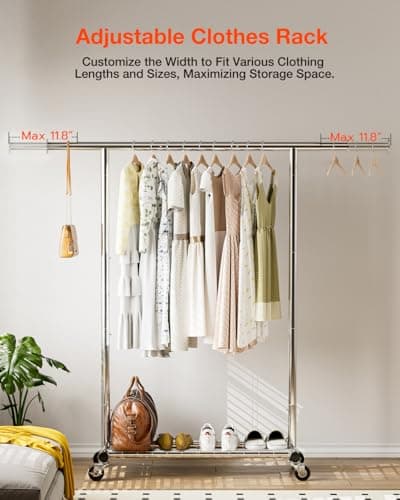 Heavy Duty Rolling Clothes Rack - Portable Metal Garment Rack for Clothing and Coats