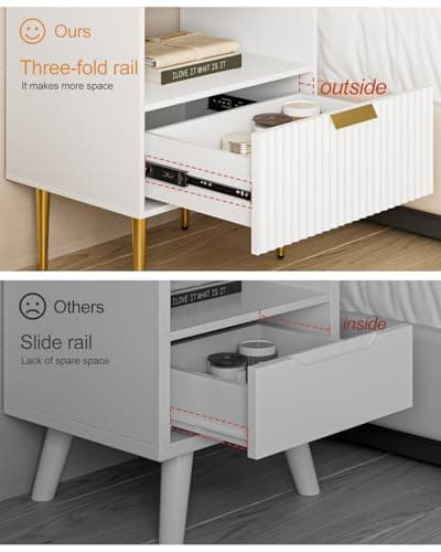 Mid Century Modern Gold Frame Nightstand with Drawer & Shelf, White Bedrooms & Living Room Dresser