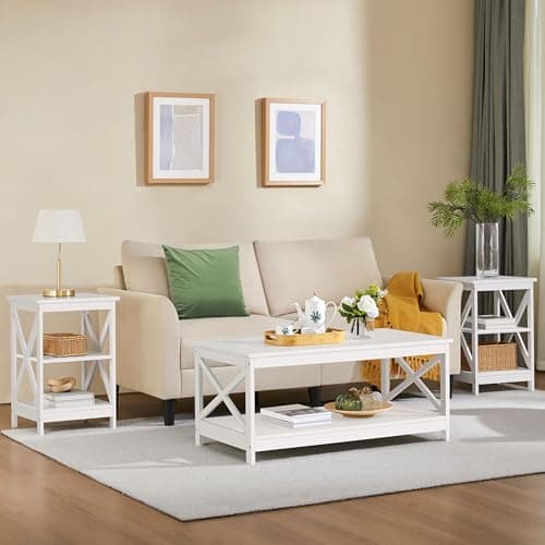 Yaheetech 3-Tier Living Room End Table with Storage, White