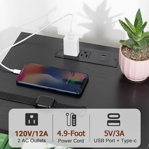 AMHANCIBLE Black LED Nightstand with Charging, HET052LBK