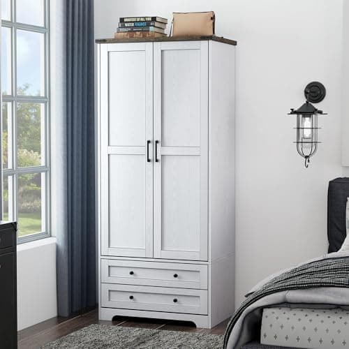 Yechen 71" Natural Wooden Storage Armoire with Adjustable Shelves & Hanging Rail