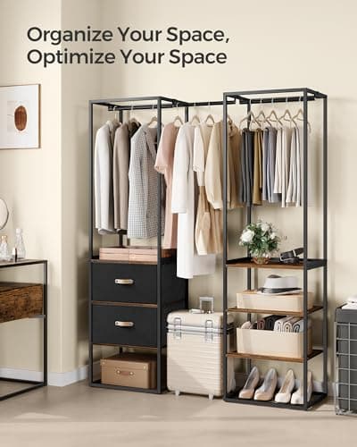 SONGMICS Rustic Brown Freestanding Closet Rack with 2 Drawers & 4 Shelves