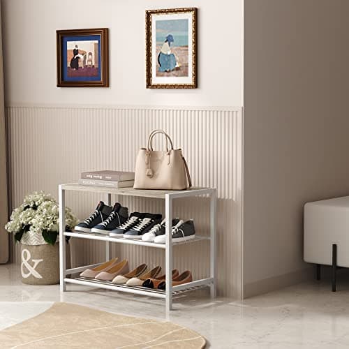 HOMEFORT Narrow 3-Tier White Oak Shoe Organizer Tower