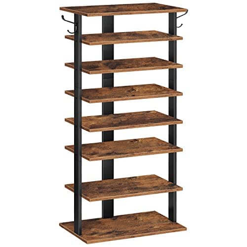 HOOBRO 8 Tier Vertical Shoe Rack, White Hook Storage, Space Savvy Entryway Organizer