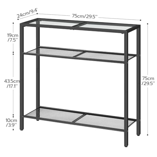 HOOBRO 29.5" Narrow Tempered Glass Sofa Table, 3-Tier BK21XG01G1