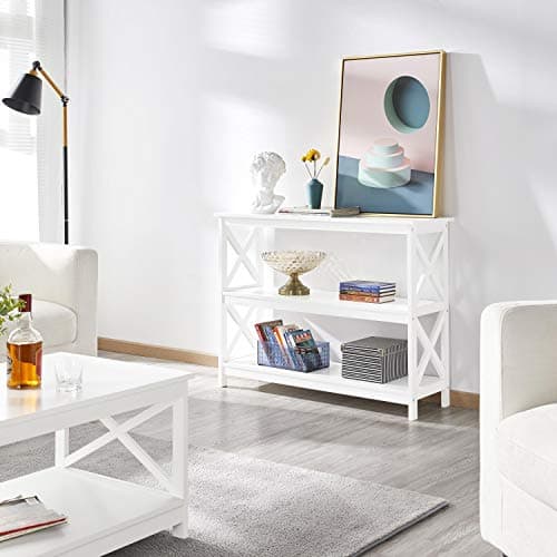Yaheetech White Narrow Console Table with 3 Shelves for Hallway Living Room