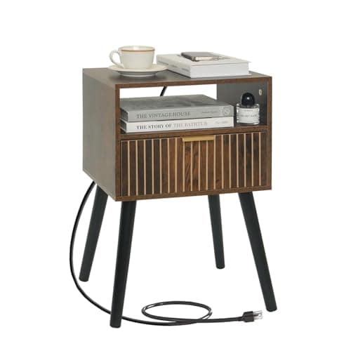 MaxSmeo White Mid Century Modern Nightstand with 2-Tier Storage for Bedroom