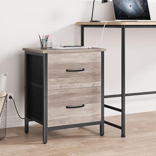 Vagusicc Greige Nightstand Set of 2 with Charging Station