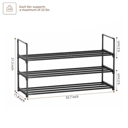Sturdy 3-Tier Metal Shoe Organizer, Adjustable Height, Perfect for Front Door & Closet (S)