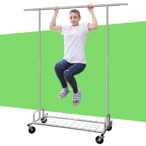 Heavy Duty Clothing Rack with Wheels, 600lbs Double Rod