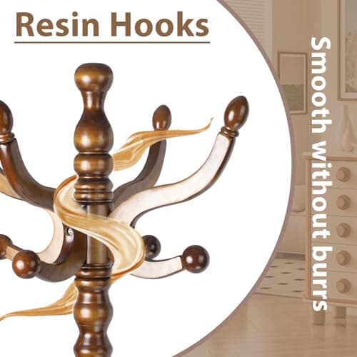 Modern Solid Wooden Coat Rack, 11 Hooks, Natural Birch, 330 lbs Capacity