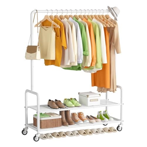 MISSLO Heavy Duty Rolling Clothes Rack with Shelves, White