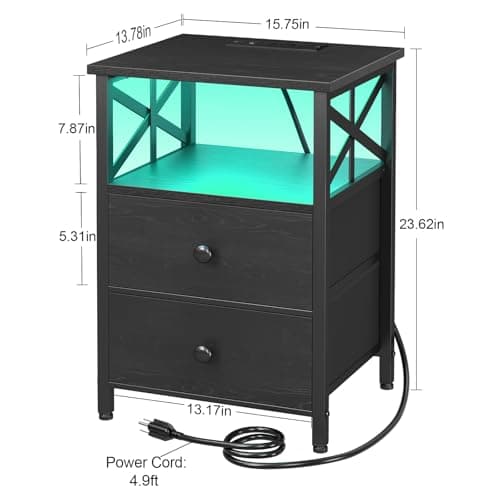 AMHANCIBLE Black LED Nightstand with Charging, HET052LBK