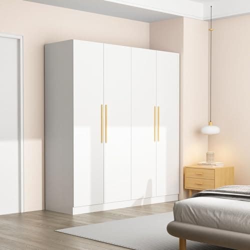 MOUMON White Armoire Wardrobe 3 Doors Cube Shelves 18.9" D x 47.2" W x 70" H
