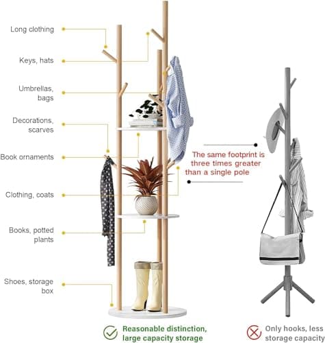 LIWSHWZ White Free Standing Coat Rack with Shelf & 9 Hooks for Home Entryway