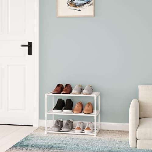 White 3-Tier Metal Shoe Rack for Kids Entryway and Closet (Narrow, 6-8 Pairs)