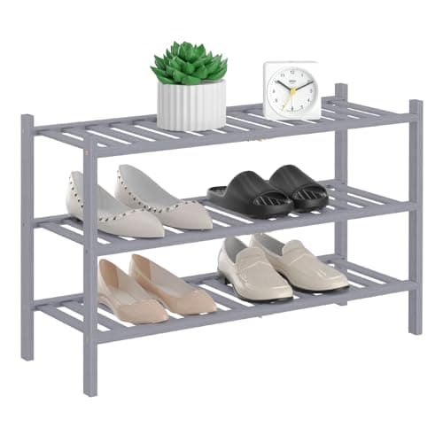 Black 2 Tier Bamboo Closet Shoe Rack Storage Organizer