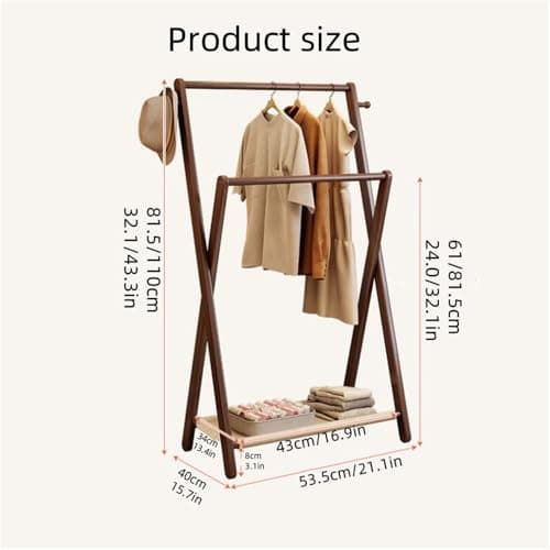 White Foldable Solid Wood Double Rod Clothes Hanger, 81.5cmStorage Rack