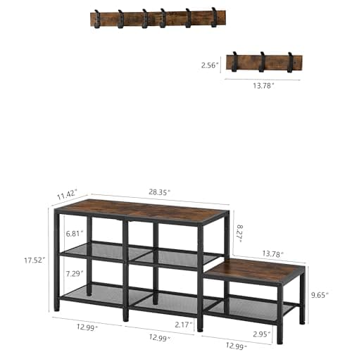 Entryway Hall Tree Bench with Shoe Storage and Coat Hooks - Parent-Child 3-in-1 Design for Hallway or Bedroom