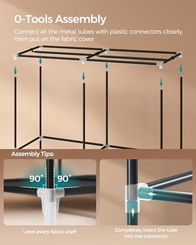 SONGMICS Spacious Portable Closet with Shoe Rack & Cover, 2 Rods, Shelves, & Pockets, Black URYG008B02
