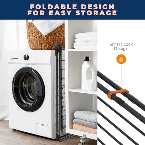 Happhom Adjustable Gullwing Clothes Drying Rack with Smart Lock, Sturdy Stainless Steel